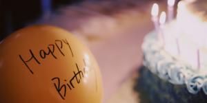 birthday balloon and cake